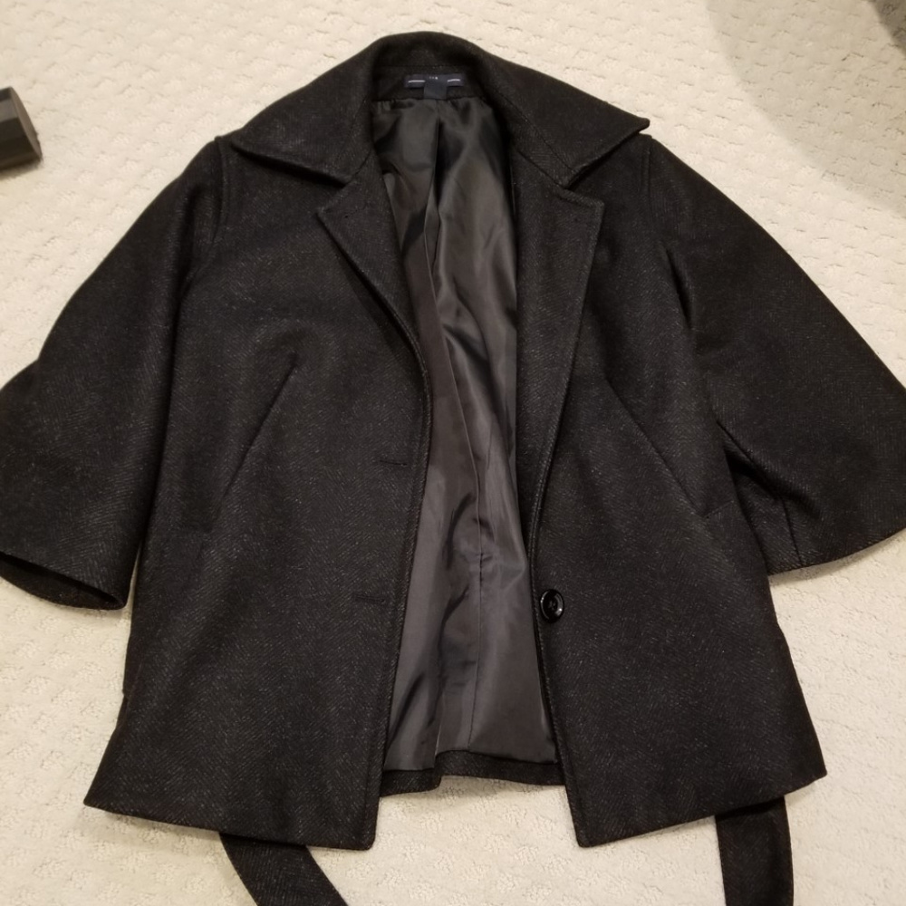 3/4 Sleeve Wool Dark Grey Coat